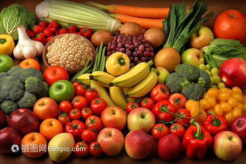 新鲜采摘的水果和蔬菜